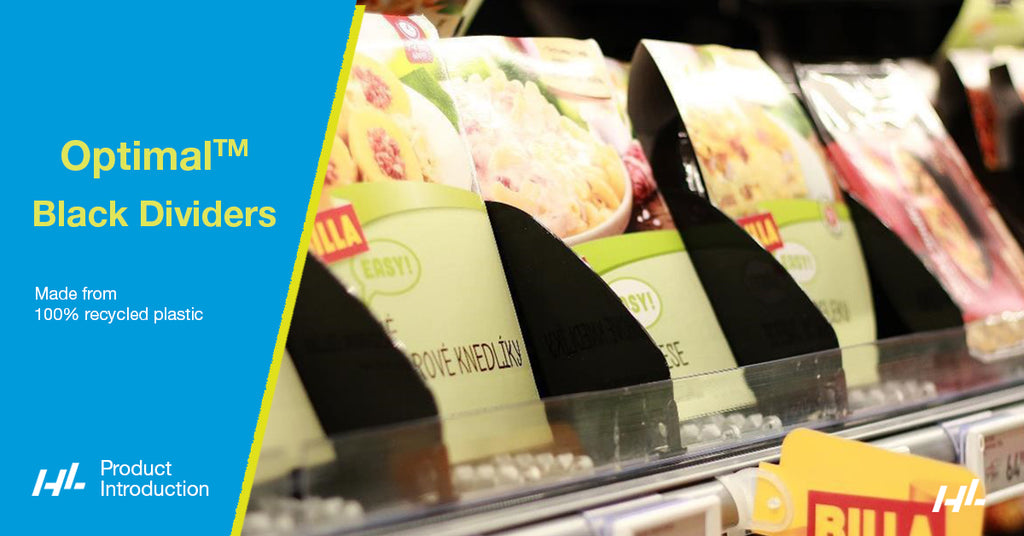 Clear shelf segmentation with 100 recycled plastic dividers